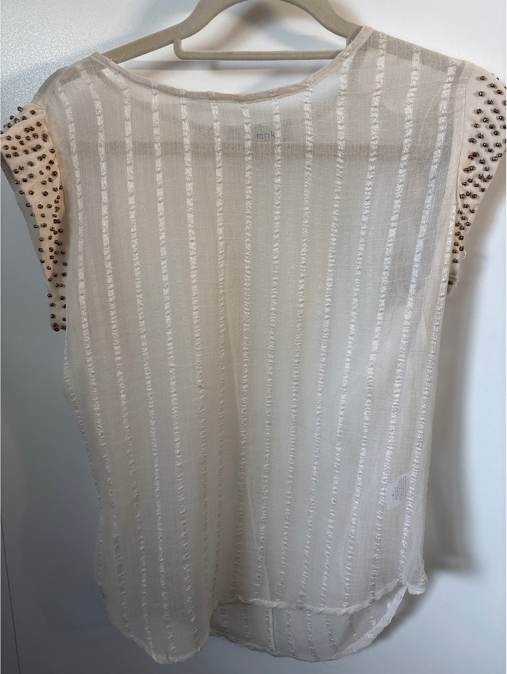 MNK Sheer top with bead accents, Women’s M